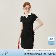 范思藍(lán)恩復(fù)古學(xué)院風(fēng)撞色甜辣抽繩收腰連衣裙女夏季2024新款12293 黑色 XS