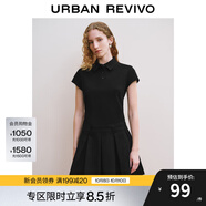 UR【寶藏裙】秋款女裝學(xué)院風(fēng)百褶廓形短袖連衣裙UYY740010 黑色 M
