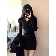 亦貴黑色緊身小個子針織連衣裙女套裝春秋冬季修身包臀裙內(nèi)搭2025新款 黑色 S