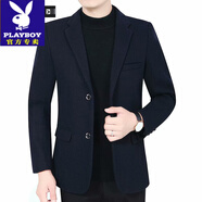 花花公子（PLAYBOY）秋冬季西服外套男商務(wù)爸爸裝便服單西免燙40歲50中年男士毛呢西裝 藏藍色 M 170/74 (建議95-110斤)