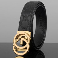 愛(ài)馬仕(Hermes)不銹鋼壓花皮帶男真皮自動(dòng)扣男頭層純牛皮褲腰帶洗護保養 1002金扣圓餅紋黑色帶 110cm 務(wù)必根據自身腰圍選擇合適