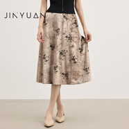 金苑（JINYUAN）2025秋季新款氣質(zhì)中長(cháng)款高腰a字國風(fēng)水墨印花半身裙子B253109 咖啡 S