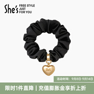 She's茜子發(fā)飾心形發(fā)圈大腸圈頭花頭繩馬尾皮筋綁頭發(fā)繩頭飾生日禮物女 墨夜黑G0（配件升級(jí)款）