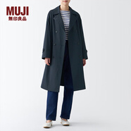 無印良品（MUJI）女式 不易沾水 雙排扣大衣 風(fēng)衣 外套秋 深藏青色 3S XL（165/92A）