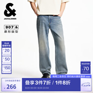 杰克·瓊斯（JACK&JONES）男裝夏季時(shí)尚潮流做舊水洗字母貼布廓形休閑牛仔褲長(cháng)褲225232076 E40淺牛仔藍 常規 32 175 W32/L34