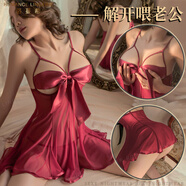 洛蔓希 情趣內衣 性感吊帶睡裙 蝴蝶結露胸透明情趣睡衣 制服誘惑丁字內褲情趣套裝 酒紅色