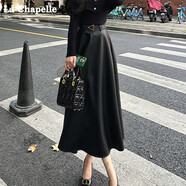 拉夏貝爾（La Chapelle）秋季連衣裙套裝穿搭一整大方得體巨好看斗篷披肩毛衣針織衫皮裙套 黑色PU皮半身裙【送腰帶】 【卡碼拍大】 S 90-100斤