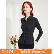 MORELINE沐蘭褶皺肌理感氣質(zhì)襯衫女2023秋裝新款時尚通勤修身顯瘦長袖襯衣 黑色 3XL
