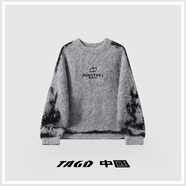 TAGD中國 冬季復(fù)古撞色不規(guī)則拼接圓領(lǐng)針織衫休閑寬松毛衣男女同款 灰色 M (建議身高165-175)