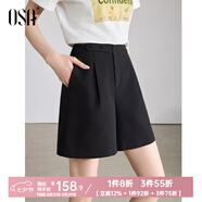 歐莎（OSA）短褲女夏季25年新款高腰直筒闊腿褲休閑五分褲薄款休閑短褲 黑色A M