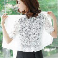 芊綢雪紡披肩夏季百搭短款大碼蕾絲開(kāi)衫防曬外套2025搭配空調裙子 白色 短袖 M