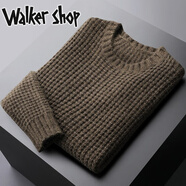 Walker Shop針織衫男修身毛衣輕商務(wù)粗針套頭圓領(lǐng)加厚保暖打底衫 咖色 L