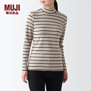 無(wú)印良品 MUJI 女式 彈力 羅紋編織 半高領(lǐng) T恤 BBM05A2A 打底衫 米色條紋 L