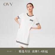 OVV2022春夏新款女裝經(jīng)典撞色真絲羊毛時尚A字短袖針織連衣裙 米白02 XL