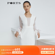 PORTS寶姿商場(chǎng)同款新品女裝三醋纖拼接領(lǐng)高腰連衣裙LL8D139NWB011 奶白色 M (6)