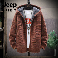 JEEP SPIRIT吉普外套男士秋冬季保暖加絨加厚針織衫開衫毛衣潮流時(shí)尚線衫寬松 8876焦糖色 M 165 【100-125斤左右】