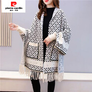 皮爾卡丹（pierre cardin）秋冬仿水貂絨針織衫配旗袍鑲鉆小香風(fēng)有口袋兩用圍巾披肩女加厚 白色 均碼80-160斤可穿