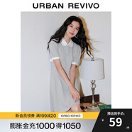 UR夏季新款女裝甜美減齡撞色壓褶收腰短袖連衣裙UWU740039 花灰 XL