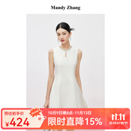 Mandy Zhang千金風鑲鉆白色小香風背心連衣裙女夏氣質(zhì)無袖禮服裙子 鎏光白 S