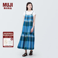 無印良品（MUJI）女式馬德拉斯格紋吊帶連衣裙女裝裙子格子裙純棉全棉長裙BC2IIA4S 藍(lán)色格紋 M 160/84A