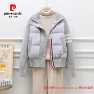 皮爾卡丹（pierre cardin）品牌高檔2025年冬季新款輕薄羽絨服女短款針織拼接袖子白鴨絨外套 (淺灰色) S 80斤穿到115斤