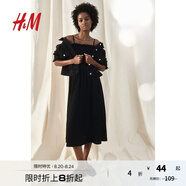 H&M女裝背心吊帶連衣裙秋季無(wú)袖修身收腰露背海洋印花長(zhǎng)裙1221999 黑色 M 165/96