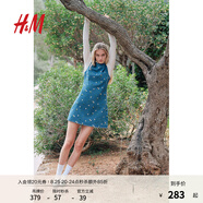 H&M女裝連衣裙2025秋季新款牛仔刺繡露背短款設計感碎花裙1282227 淺牛仔藍/雛菊（ 正常效果建議拍大一碼） XS 155/80