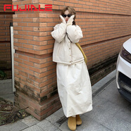 符佳樂(lè )輕薄棉衣棉服外套女2025冬季穿搭新款夾棉寬松高腰半身裙兩件套裝 乳白色 M