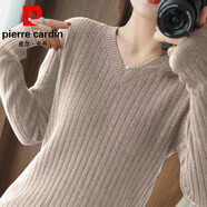 皮爾卡丹（pierre cardin）高端品牌品牌折扣女裝專(zhuān)柜撤柜羊毛加厚毛衣女寬松大碼純色V領(lǐng)針 皮爾卡丹   駝色 S 建議90斤以下
