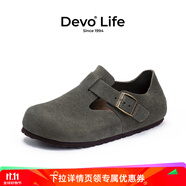 Devo的沃軟木勃肯鞋男女同款單鞋絨面復(fù)古包頭鞋情侶文藝休閑鞋 66008 軍綠反絨牛皮 45