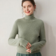 鹿王（KING DEER）堆堆領(lǐng)山羊絨衫女25冬新款女士純色卷邊打底衫優(yōu)雅風(fēng)短款保暖毛衣 鼠尾草綠 L