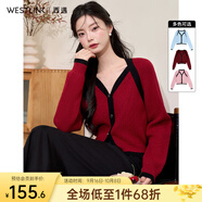 西遇假兩件針織衫女2025年春季新款V領(lǐng)甜美粉色短毛衣上衣 紅色   S