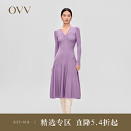 OVV2023秋冬新款女裝舒適V領(lǐng)A字廓形下擺傘裙長(zhǎng)袖針織連衣裙 淺紫（凈色）A1 XS