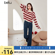 百圖betu女裝冬季新款毛衣時(shí)髦條紋溫暖毛絨長(cháng)袖毛衫女2312T10 紅白條 L