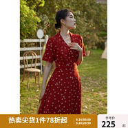 獨(dú)束大碼女裝法式小翻領(lǐng)連衣裙女夏季新款遮肉顯瘦雪紡裙子 紅色(dy) XL （尺碼：3）