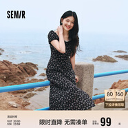 森馬（Semir）連衣裙女開叉泡泡袖中長裙夏方領(lǐng)雪紡碎花裙浪漫109324114014