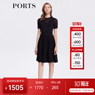 PORTS寶姿商場同款女裝春夏修身小黑裙黑色半透視針織連衣裙 黑色 XL