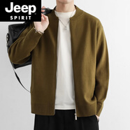 JEEP SPIRIT高端針織開(kāi)衫外套男春秋季新款線(xiàn)衣休閑寬松夾克純棉毛線(xiàn)衫棒球服 淺芥綠色 2XL 【體重145-170斤】