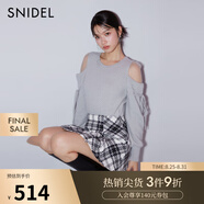 SNIDEL秋冬圓領(lǐng)薄紗拼接袖露肩系帶針織衫毛衣SWNT245011 薄荷綠 均碼 （F）
