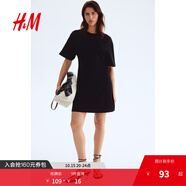 H&M女裝連衣裙2025夏季新款通勤圓領(lǐng)收腰T恤式短袖連身裙1283263 黑色 M 165/96