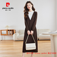 皮爾卡丹（pierre cardin）品牌高檔輕奢假兩件針織連衣裙女秋冬2025時尚休閑寬松遮肉毛衣裙 品牌高端新品-咖啡色 M