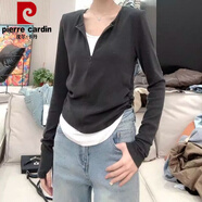 皮爾卡丹（pierre cardin）秋冬款套裝打底衫女2025新款秋季弧形下擺t恤女長(cháng)袖時(shí)尚洋氣減齡 灰色 L 【建議120-135斤】