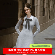 AIVEI欣賀艾薇2024冬季格雷千金風(fēng)蝴蝶結(jié)氣質(zhì)針織連衣裙R757003A 灰色 S
