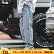 馬登工裝美式復古水洗丹寧牛仔褲直筒寬松闊腿褲日系休閑長(cháng)褲子男秋 淺藍 31