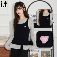 :CHOCOOLATE  it女裝純棉毛衣女高級感吊帶背心疊穿針織衫女秋冬系帶收腰上衣 灰藍色 均碼