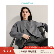茵曼（INMAN）羊駝蠶絲雙面呢外套2024冬女裝新款高級(jí)感雙排扣圓領(lǐng)短款大衣上衣 雅典灰 XL