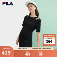 FILA 斐樂(lè )官方女子針織連衣裙2025夏新款時(shí)尚簡(jiǎn)約休閑修身連身裙 正黑色-BK M