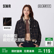森馬（Semir）森柔牛仔|牛仔外套女短款翻領(lǐng)做舊秋夾克小個(gè)子街頭103524108001