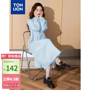 唐獅（TonLion）2025女翻領長袖襯衫連衣裙百搭韓版減齡高級感時髦潮 天藍 S