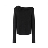 維艾諾絲琴艾諾絲女裝2025秋款顯瘦一字領(lǐng)長(cháng)袖薄打底針織衫女毛衣 黑色 M